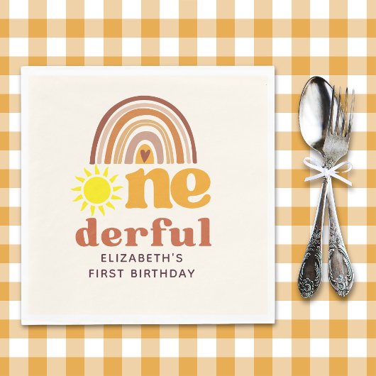 One - Derful Retro First Birthday with Boho Style スタンダードランチョンナプキン