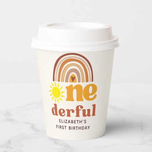 One - Derful Retro First Birthday with Boho Style 紙コップ (正面)