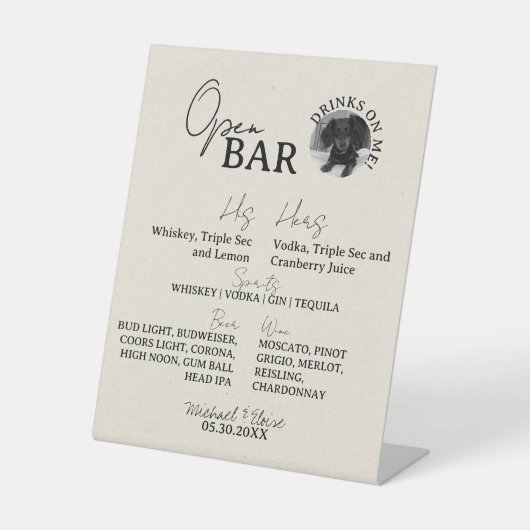 One Dog Photo Wedding His and Hers Drink Open Bar 台座サイン (正面)