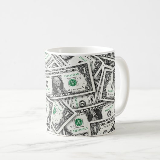One Dollar Bill Pattern コーヒーマグカップ (正面右)