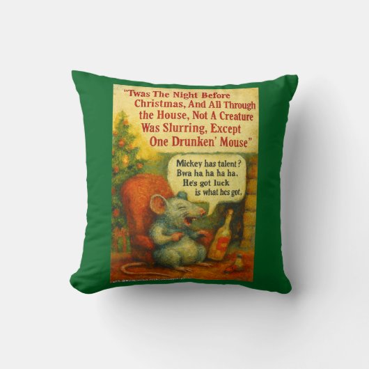 One Drunken' Mouse – Christmas Card Chaos クッション (正面)