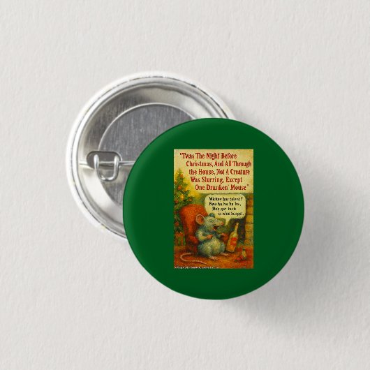 One Drunken' Mouse – Christmas Card Chaos 缶バッジ (正面&裏面)