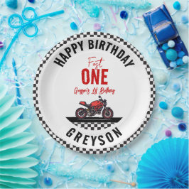 One Fast Race Motorcycle Boy 1st Birthday Party ペーパープレート