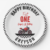 One Fast Race Motorcycle Boy 1st Birthday Party ペーパープレート (正面)