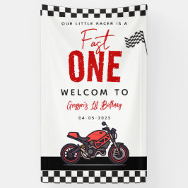 One Fast Race Motorcycle Boy 1st Birthday Party 横断幕