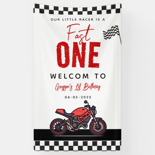 One Fast Race Motorcycle Boy 1st Birthday Party 横断幕 (縦)