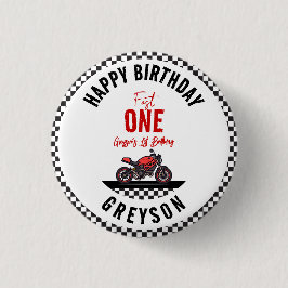 One Fast Race Motorcycle Boy 1st Birthday Party 缶バッジ