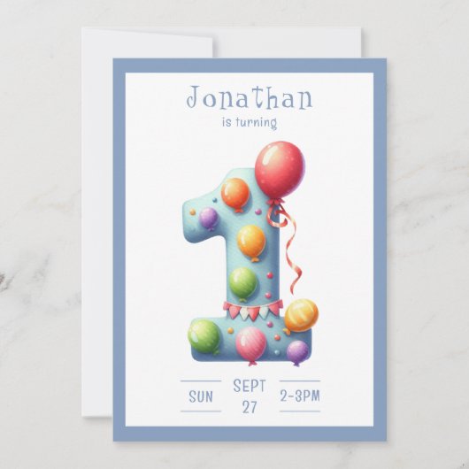 One First Year Simplistic Birthday Invitation 招待状 (正面)