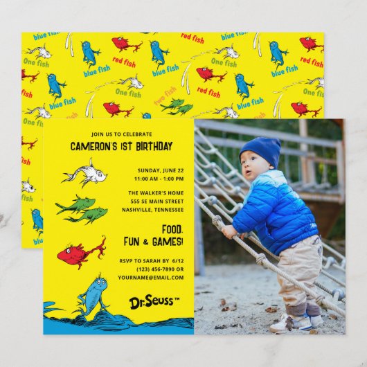 One Fish Two Fish – キッズフォト誕生日 招待状 (正面/裏面)