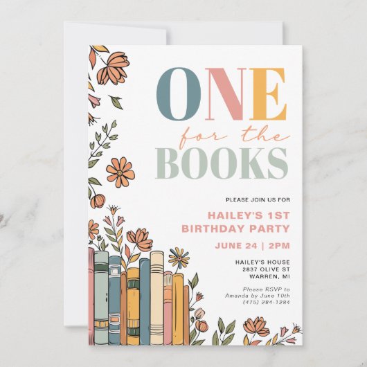One For The Books 1st Birthday 招待状 (正面)