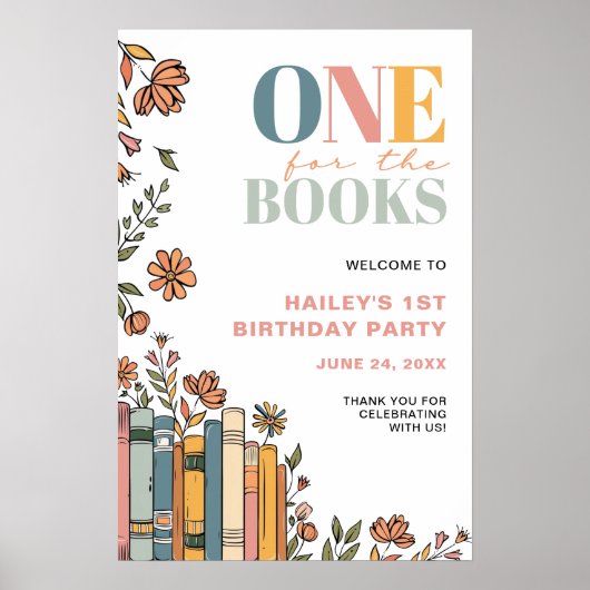One For The Books 1st Birthday Welcome Sign ポスター (正面)
