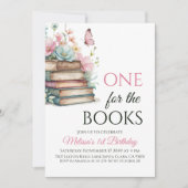 One For The Books Pink Fairytale First Birthday 招待状 (正面)