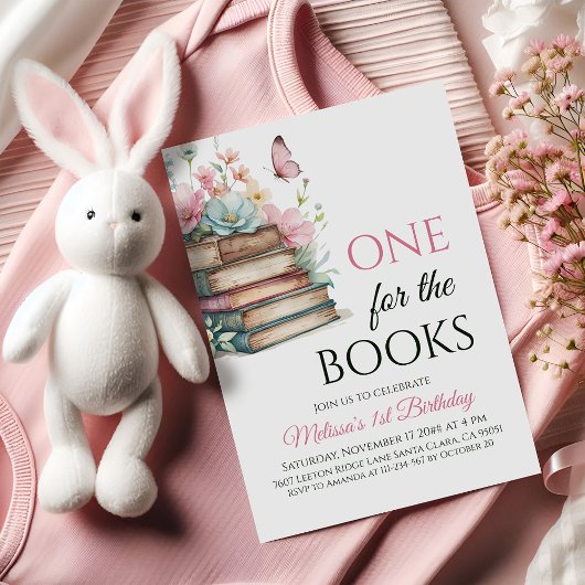 One For The Books Pink Fairytale First Birthday 招待状