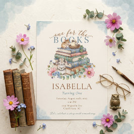 One For The Books Storybook Library 1st Birthday 招待状