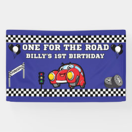 ONE FOR THE ROAD バイナルブルー 3X5 男の子1歳の誕生日 横断幕