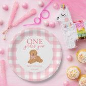 One Golden Year Golden Doodle Girls Birthday ペーパープレート (パーティー)