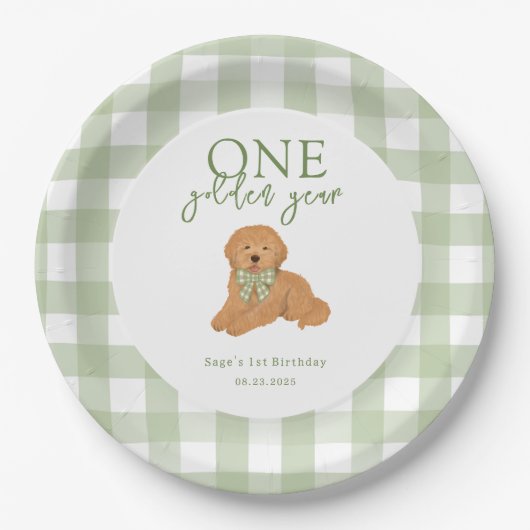 One Golden Year Goldendoodle Birthday Party ペーパープレート (正面)