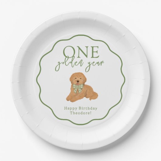 One Golden Year Goldendoodle First Birthday Party ペーパープレート (正面)
