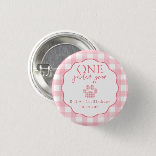 One Golden Year Paw Print First Birthday Party 缶バッジ (正面&裏面)