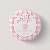 One Golden Year Paw Print First Birthday Party 缶バッジ (正面)