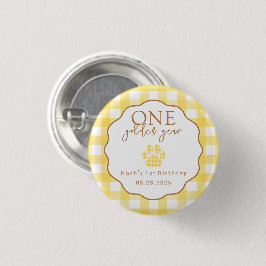 One Golden Year Paw Print First Birthday Party 缶バッジ