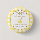 One Golden Year Paw Print First Birthday Party 缶バッジ (正面)