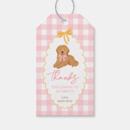 One Golden Year Pink Gingham Golden Doodle ギフトタグ