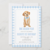 One Golden Year Puppy preppy plaid birthday 招待状 (正面)