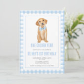 One Golden Year Puppy preppy plaid birthday 招待状 (スタンド正面)