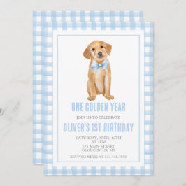 One Golden Year Puppy preppy plaid birthday 招待状