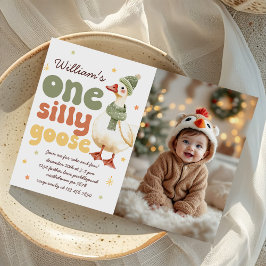 One Goose間抜け Christmas Green 1st誕生日の写真 招待状