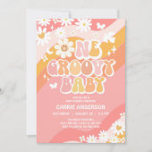 One Groovyベビーデイジーヒッピー70sレトロベビーシャワー 招待状 (正面)