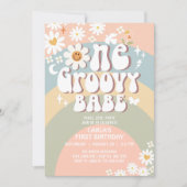 ONE Groovy Babeデイジーヒッピー1st誕生日 招待状 (正面)