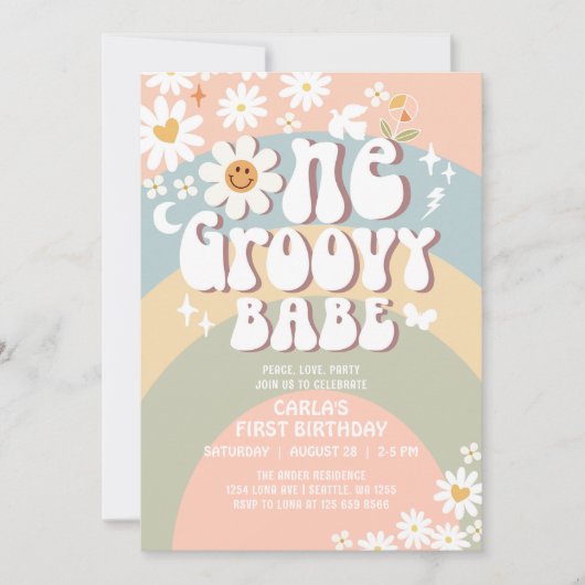 ONE Groovy Babeデイジーヒッピー1st誕生日 招待状 (正面)