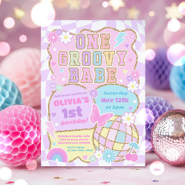 One Groovy Babe 名門私立校風の Varsity 1st誕生日パーティー 招待状