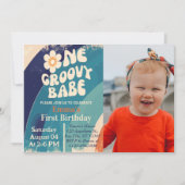 ONE Groovy Babe 1st誕生日Groovy One写真 招待状 (正面)