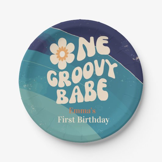 ONE Groovy Babe 1st Birthday Groovy Oneデイジー ペーパープレート (正面)