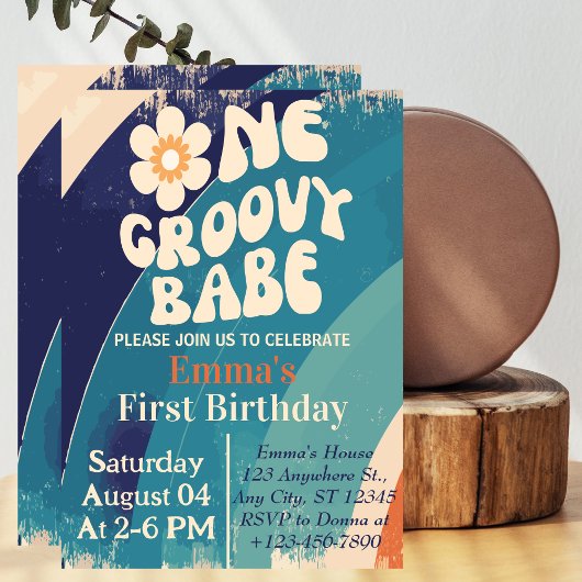 ONE Groovy Babe 1st Birthday Groovy Oneデイジー 招待状