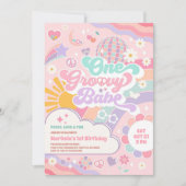 One Groovy Babe Disco Rainbow Sun 1st Birthday 招待状 (正面)