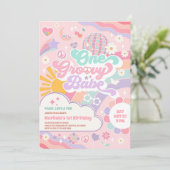 One Groovy Babe Disco Rainbow Sun 1st Birthday 招待状 (スタンド正面)