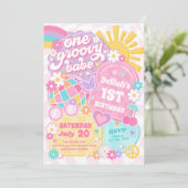 One Groovy Babe Groovy Rainbow 1st Birthdayパーティー 招待状 (スタンド正面)