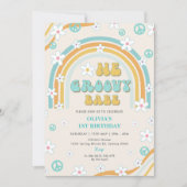 One Groovy Babe Rainbow 1st Birthdayパーティー 招待状 (正面)