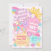One Groovy Girl Groovy Rainbow 1st Birthdayパーティー 招待状 (正面)