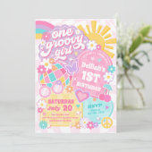 One Groovy Girl Groovy Rainbow 1st Birthdayパーティー 招待状 (スタンド正面)