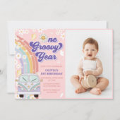 One Groovy Yearレトロレインボー1stバースデーフォト 招待状 (正面)