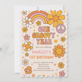 One Groovy Year 1番目の誕生日パーティー 招待状