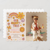 One Groovy Year 1st誕生日パーティー写真 招待状 (正面/裏面)