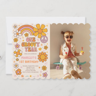 One Groovy Year 1st誕生日パーティー写真 招待状