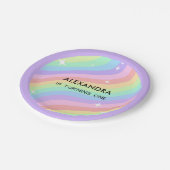 One Groovy Year Retro Pastel Rainbow 1st Birthday ペーパープレート (アングル)