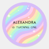 One Groovy Year Retro Pastel Rainbow 1st Birthday ラウンドシール (正面)
